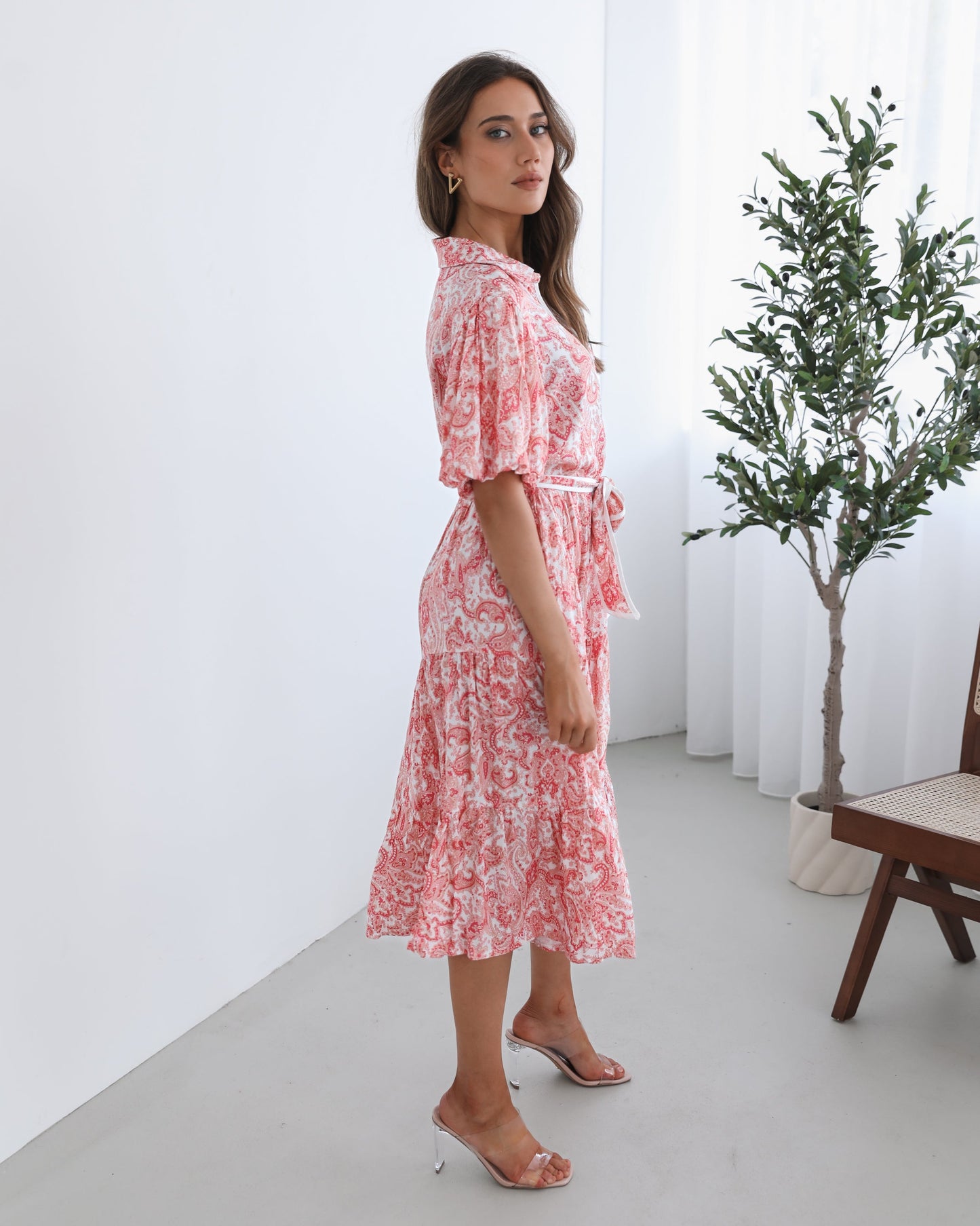 Reign Pink Print Dress | Women's Paisley Midi Dress