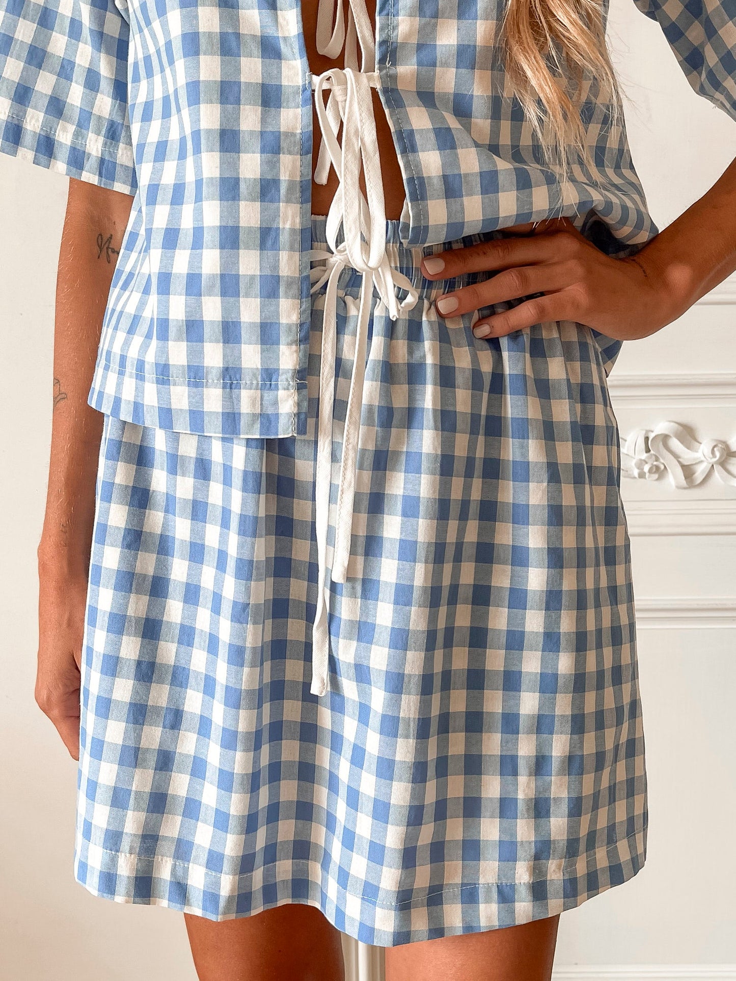 Revan Blue Check Skirt | Women's High Waisted A-Line Mini Skirt