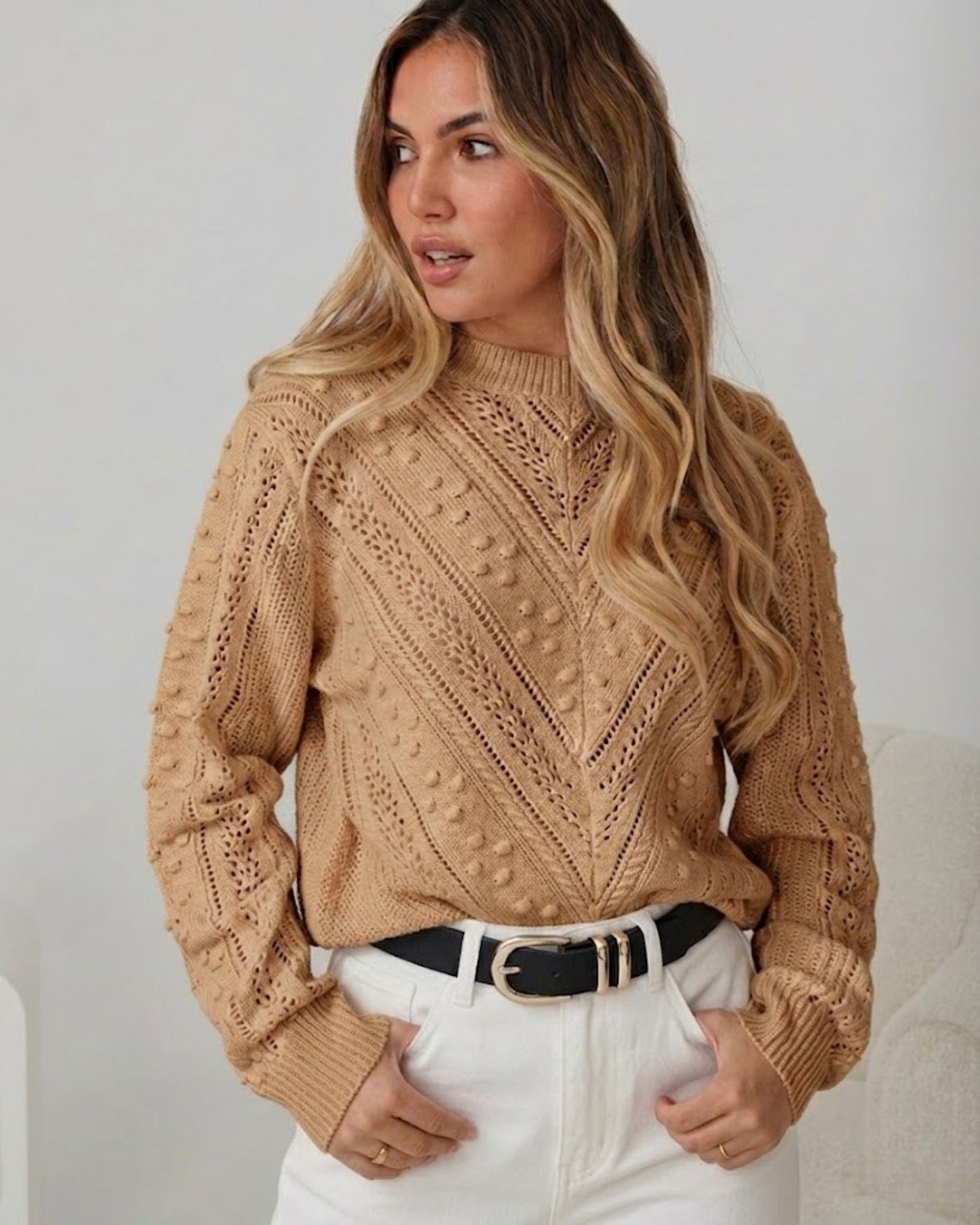 Rheane Knit - Tan | Women's Textured Knit Jumper