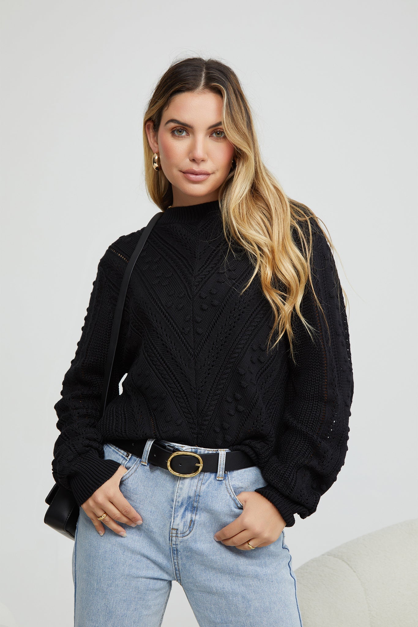 Rheane Knit - Black | Women's Patterned Knit Jumper