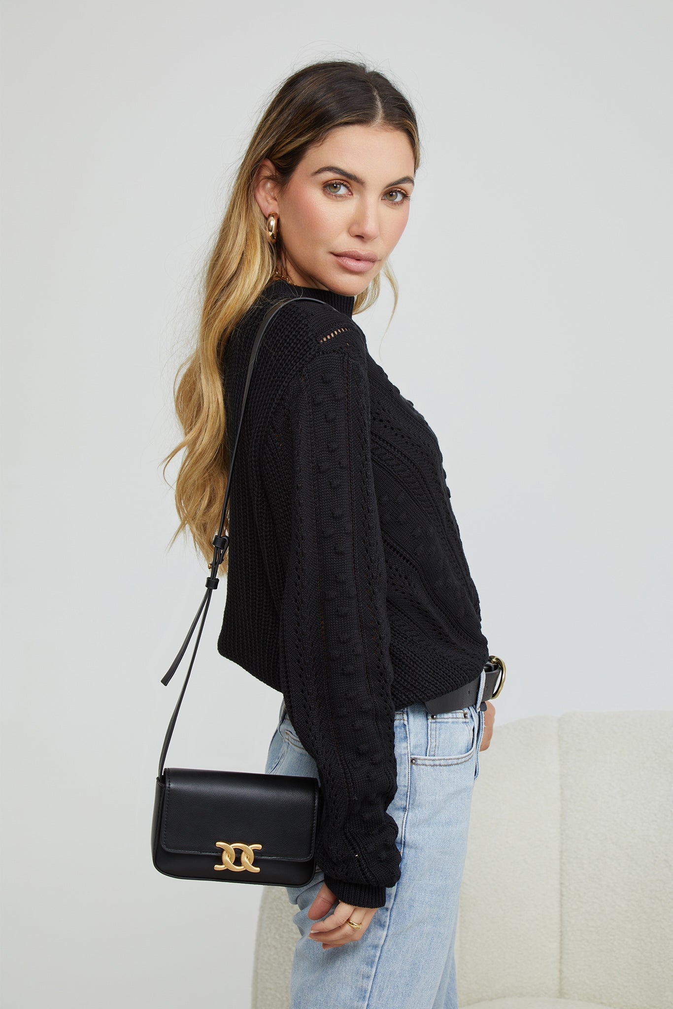 Rheane Knit - Black | Women's Patterned Knit Jumper