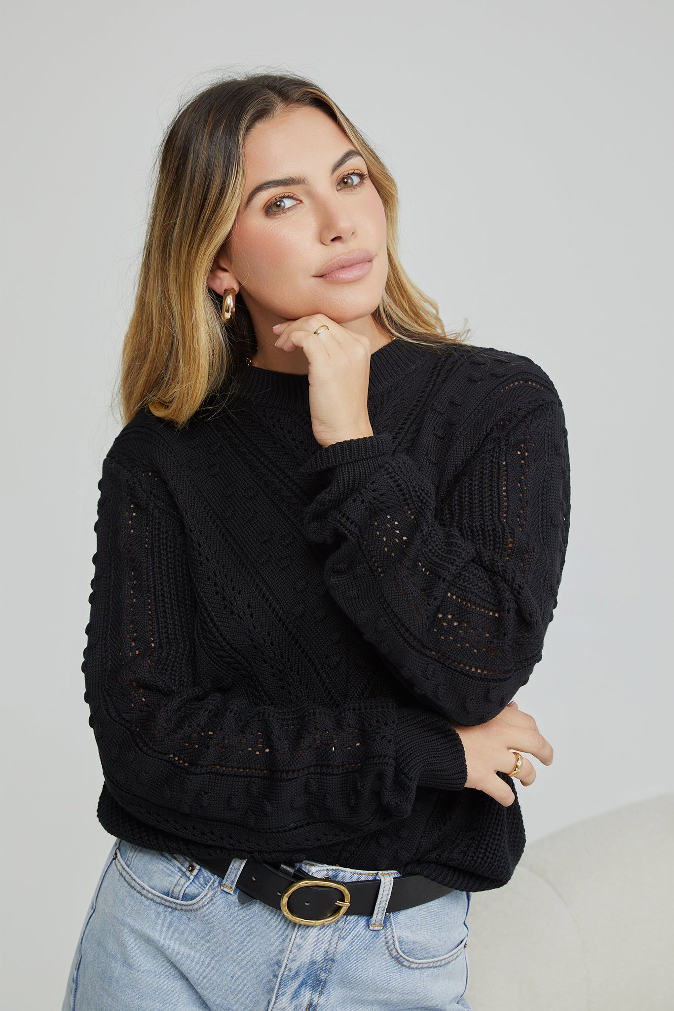 Rheane Knit - Black | Women's Patterned Knit Jumper