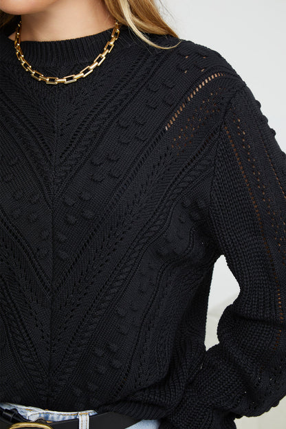 Rheane Knit - Black | Women's Patterned Knit Jumper