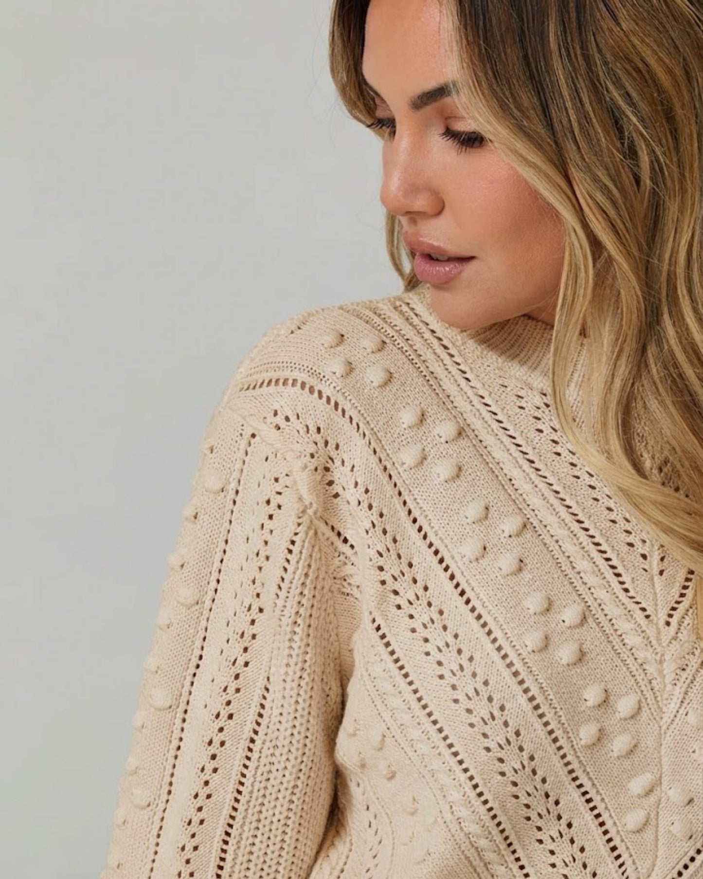 Rheane Knit - Latte | Women's Patterned Knit Jumper