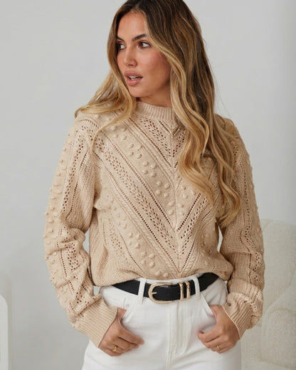 Rheane Knit - Latte | Women's Patterned Knit Jumper