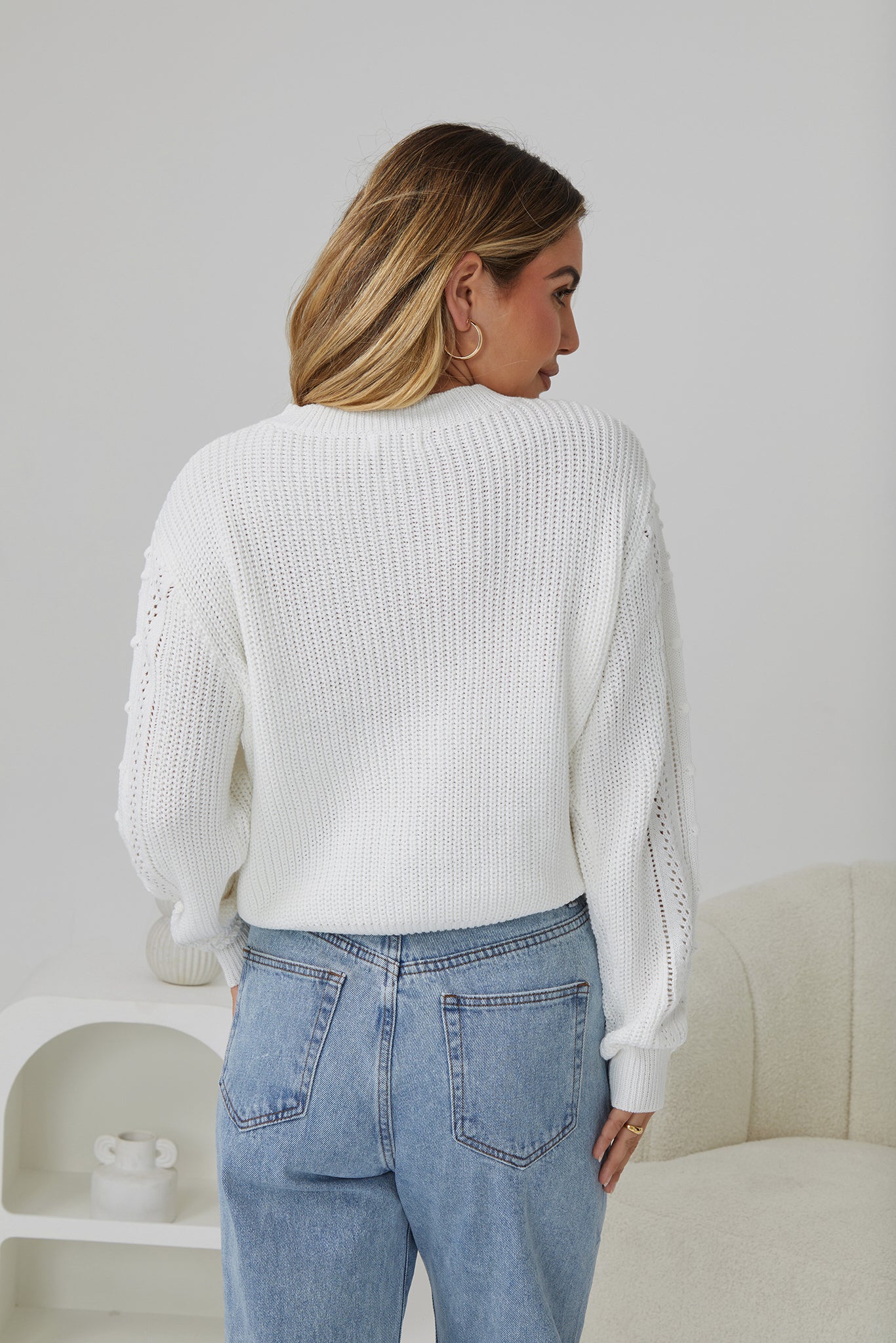 Rheane Knit - White | Women's Patterned Knit Jumper