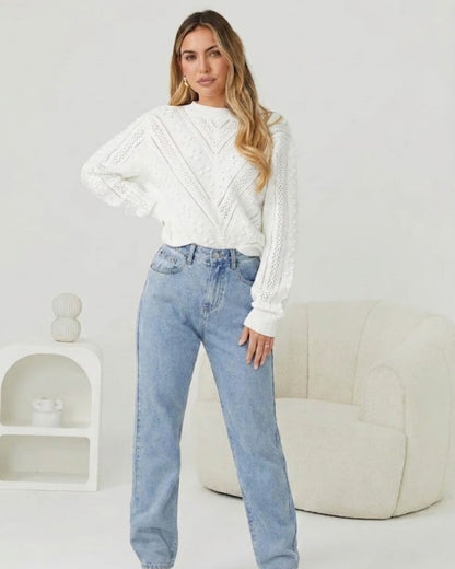 Rheane Knit - White | Women's Patterned Knit Jumper