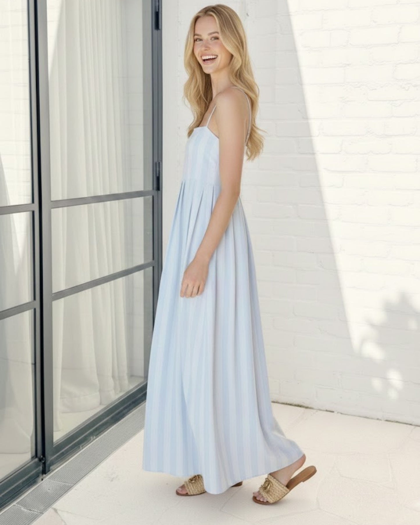Rhiannon Blue Stripe Dress | Women's Striped Maxi Dress