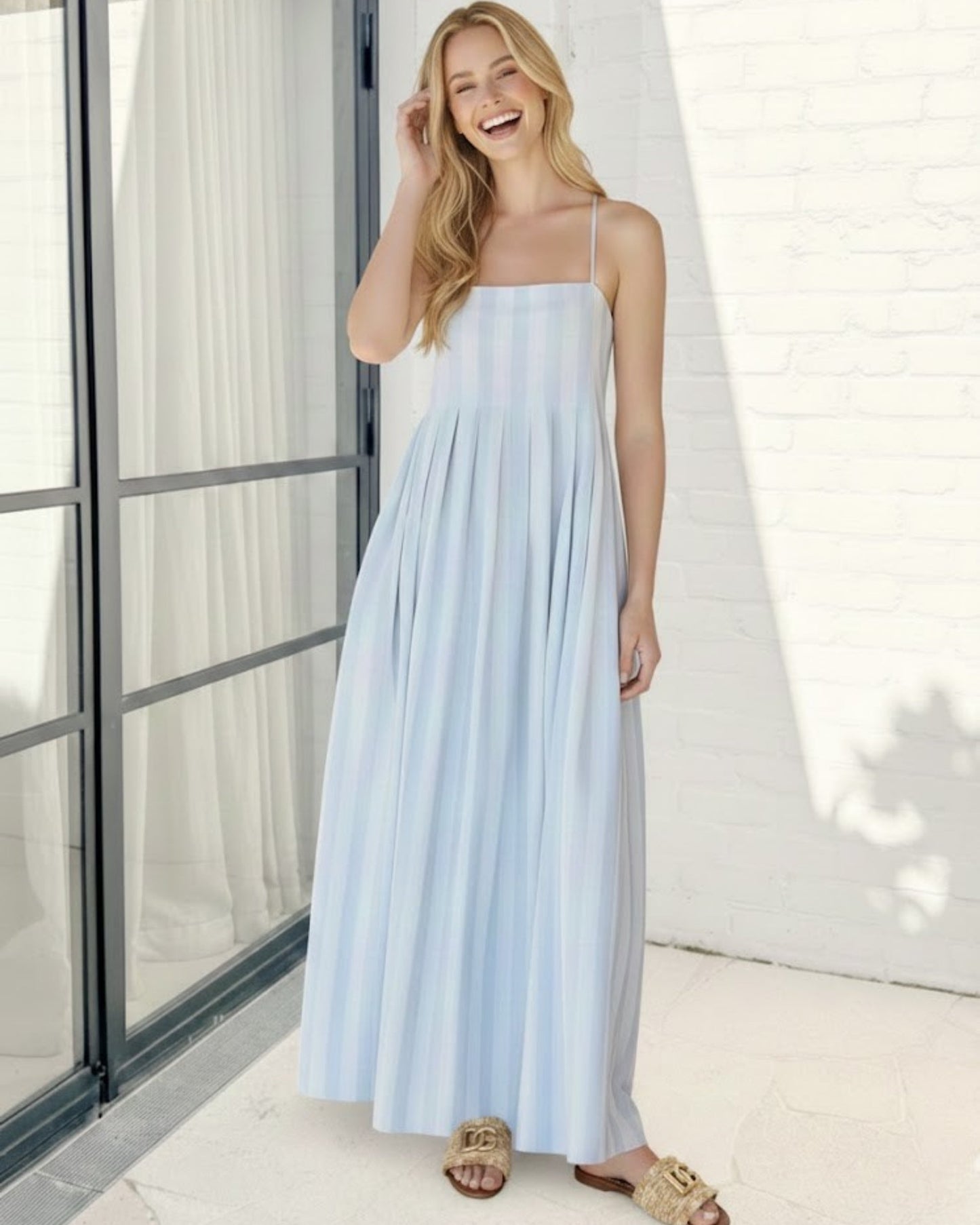 Rhiannon Blue Stripe Dress | Women's Striped Maxi Dress