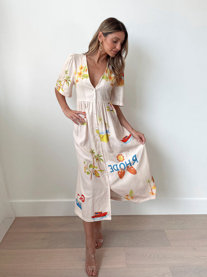 Rozellia Cream Print Dress | Women's Tropical Maxi Dress