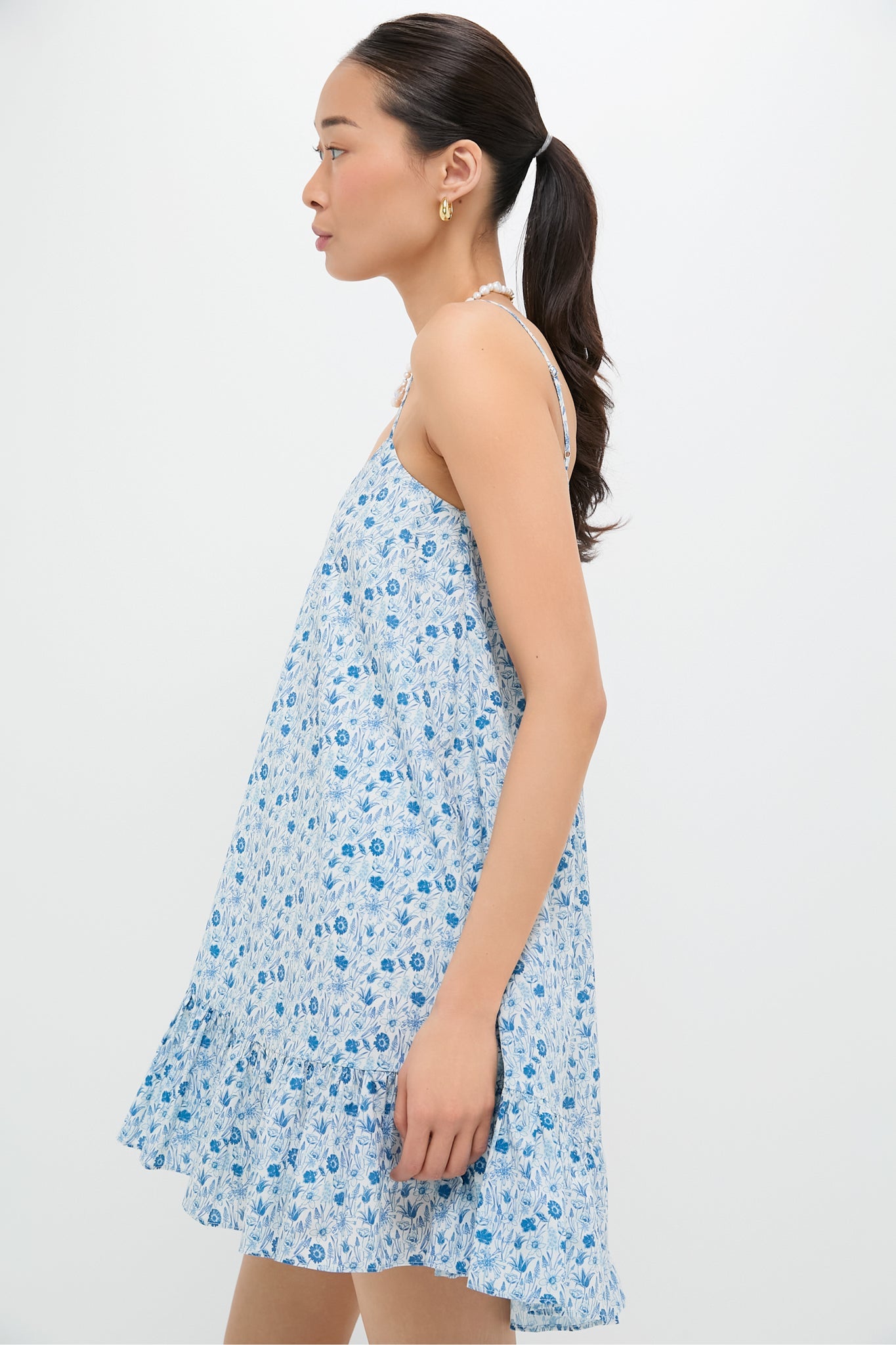 Blue & White Ditsy Floral Bayberry Mini Dress