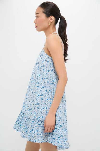 Blue & White Ditsy Floral Bayberry Mini Dress