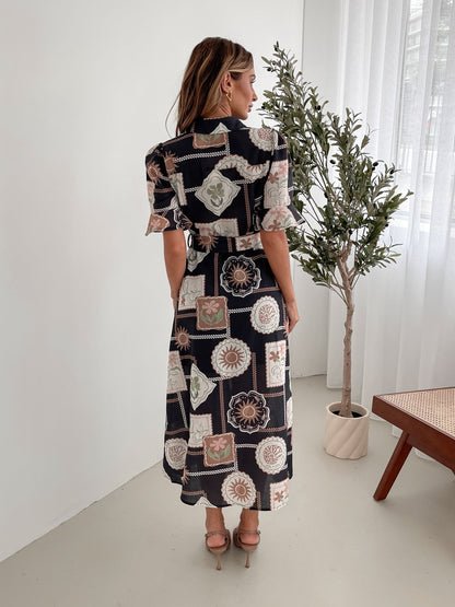 Saige Black Print Dress | Women's Printed Midi Shirt Dress