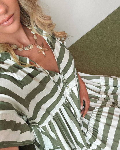 Serah Khaki Stripe Dress | Women's Striped Midi Dress