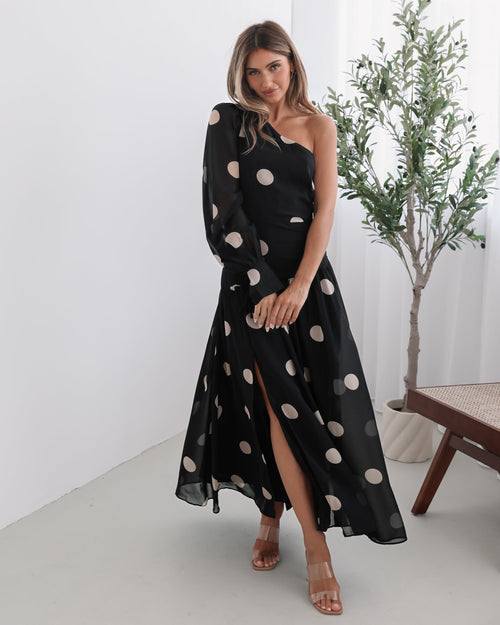 Serenella Dress - Black Spot | Women's Polka Dot Maxi Dress