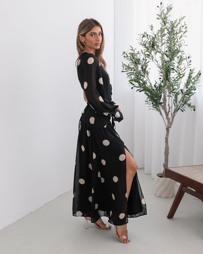 Serenella Dress - Black Spot | Women's Polka Dot Maxi Dress
