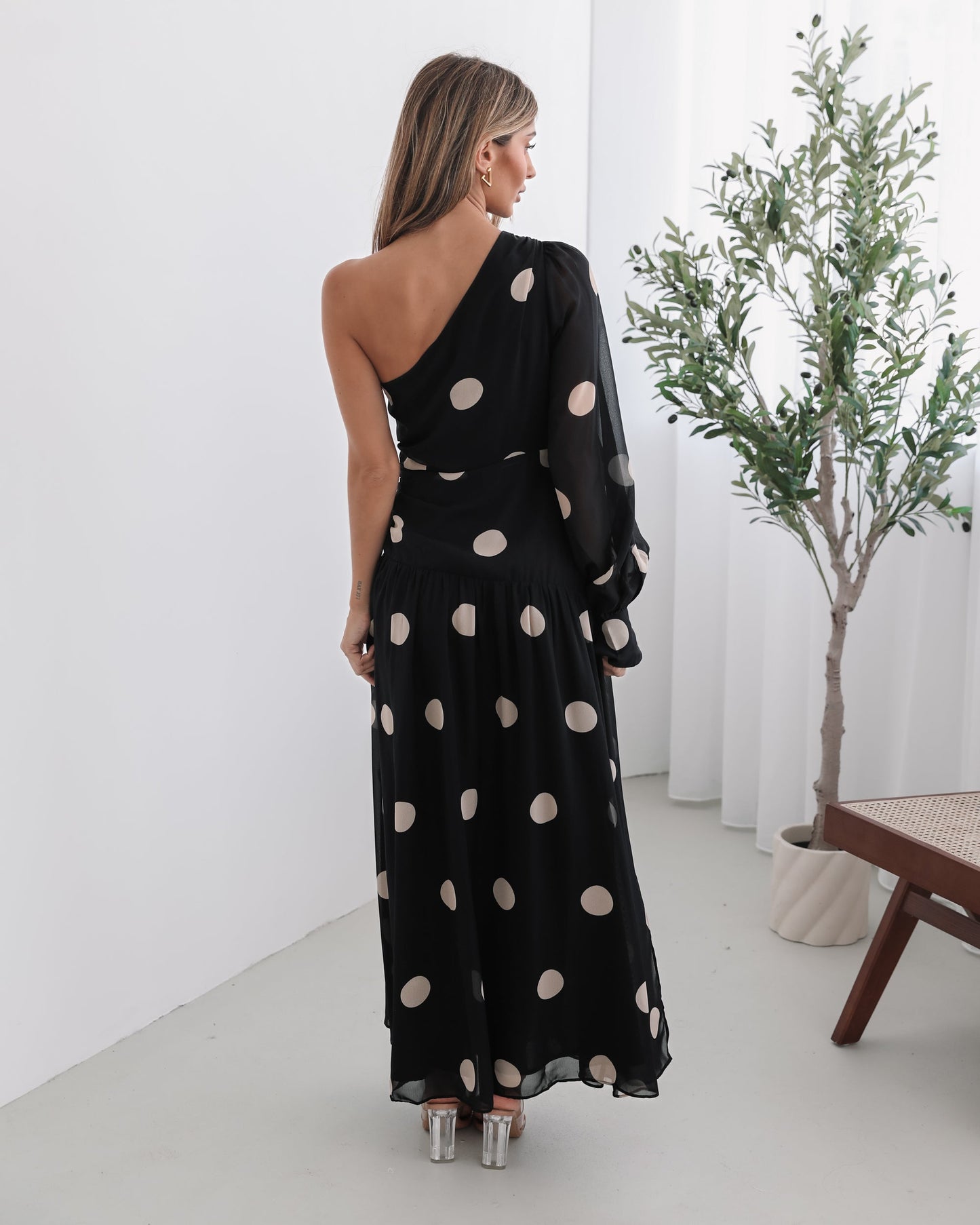 Serenella Dress - Black Spot | Women's Polka Dot Maxi Dress