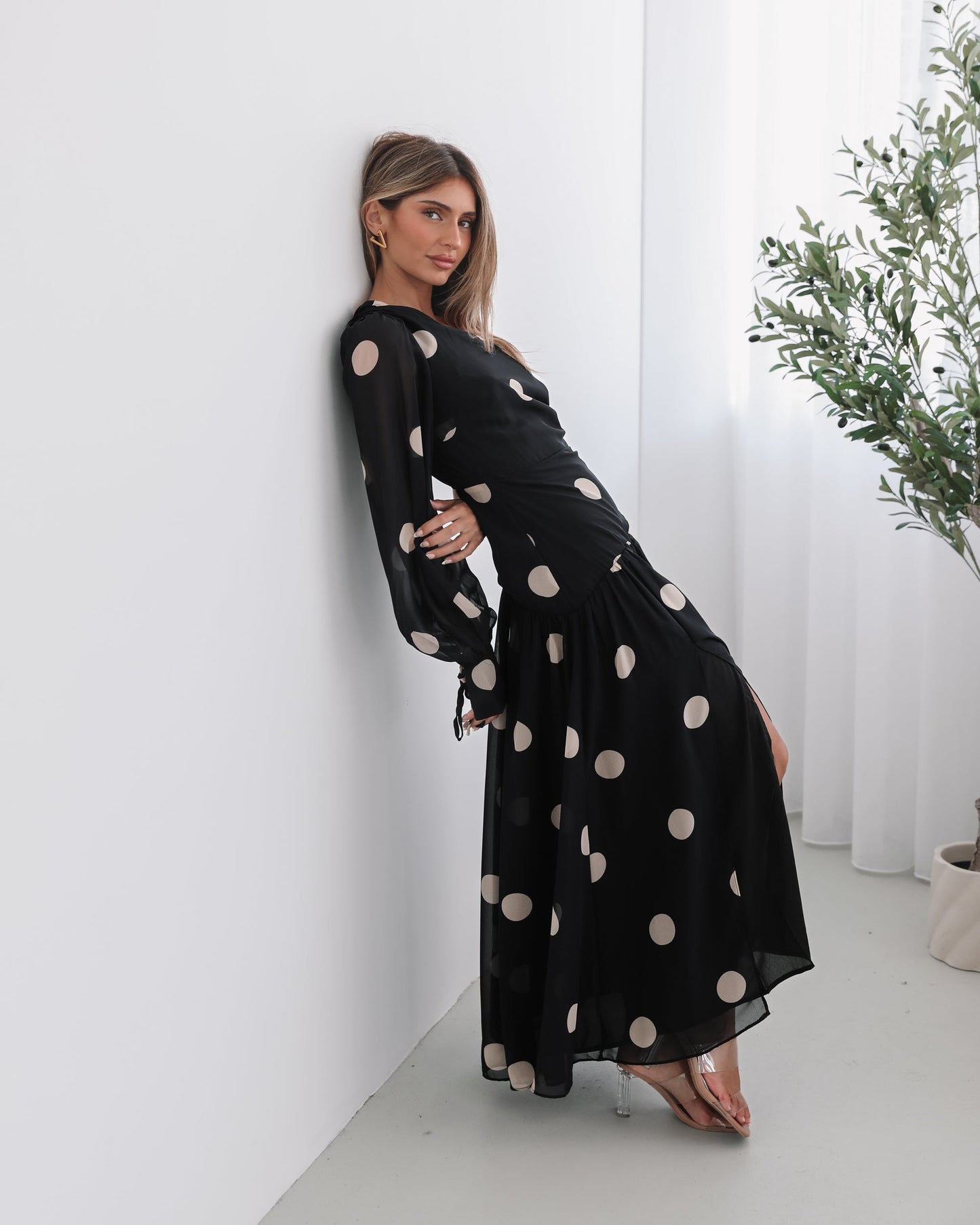 Serenella Dress - Black Spot | Women's Polka Dot Maxi Dress