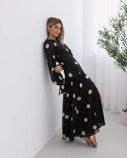 Serenella Dress - Black Spot | Women's Polka Dot Maxi Dress