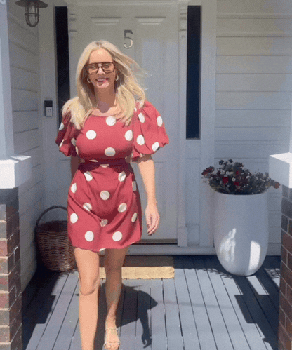 Shahnaz Dress Wine Spot | Women's Polka Dot Puff Sleeve Mini Dress