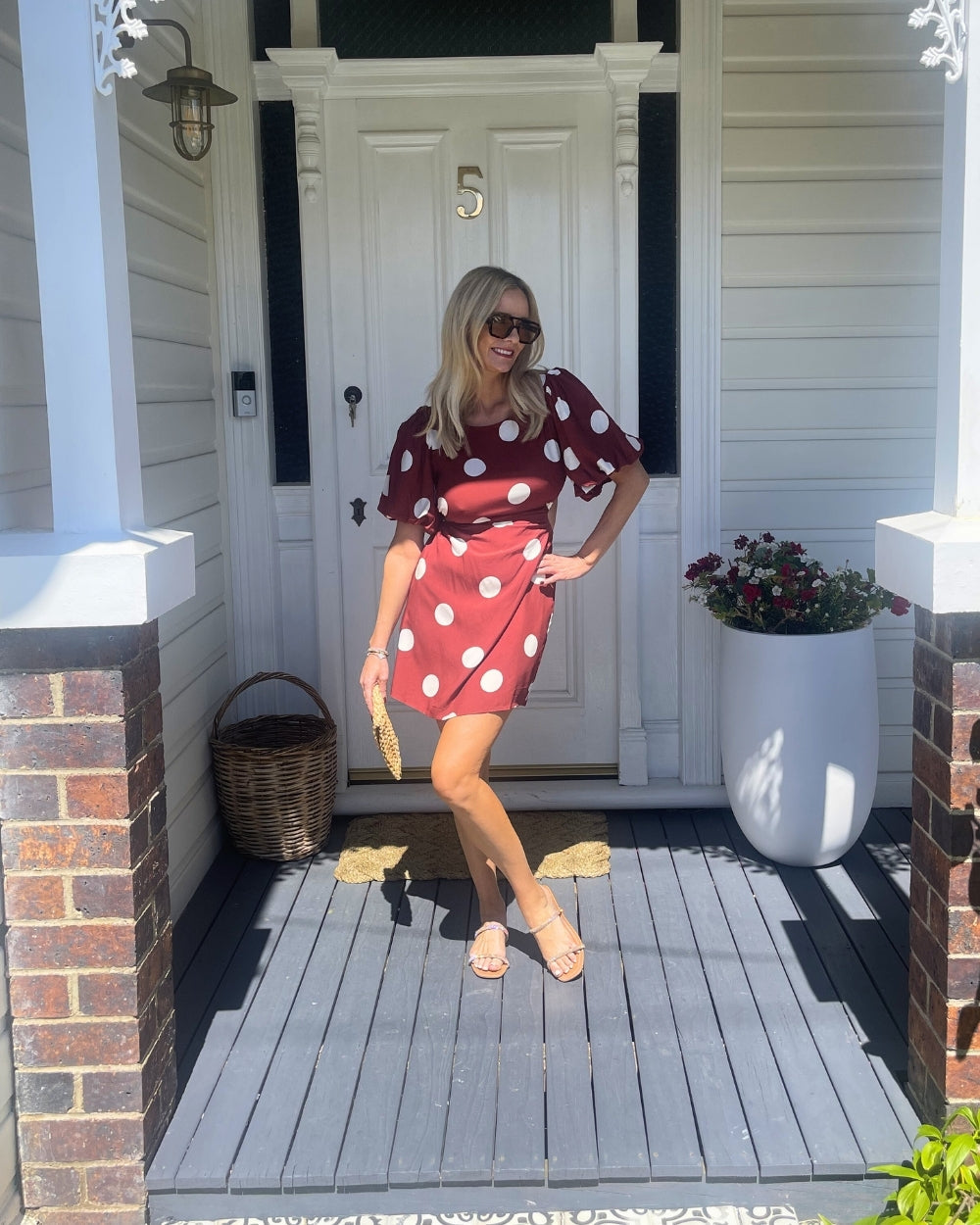 Shahnaz Dress Wine Spot | Women's Polka Dot Puff Sleeve Mini Dress