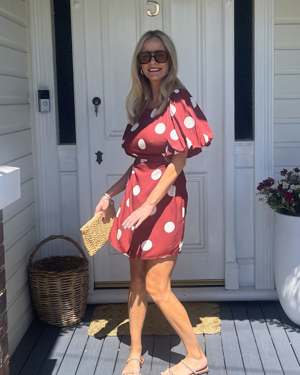 Shahnaz Dress Wine Spot | Women's Polka Dot Puff Sleeve Mini Dress