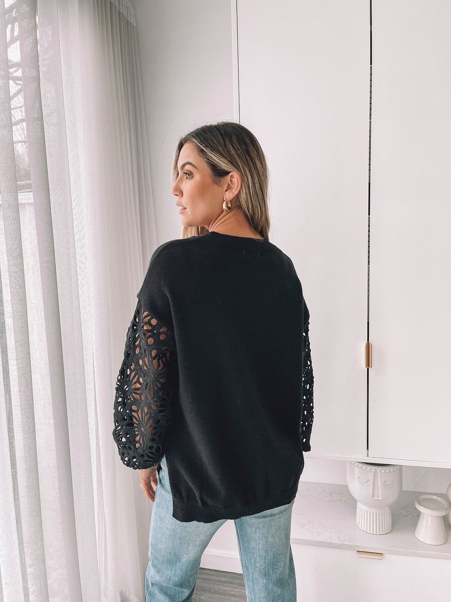 Sharisse Knit - Black | Women's Lace Sleeve Knit Jumper