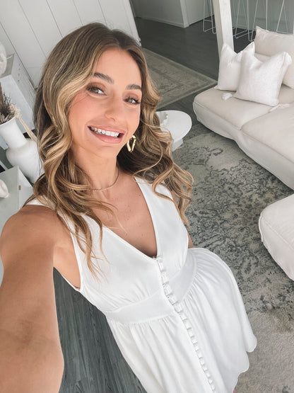 Shawna White Dress | Women's Linen Blend Midi Dress