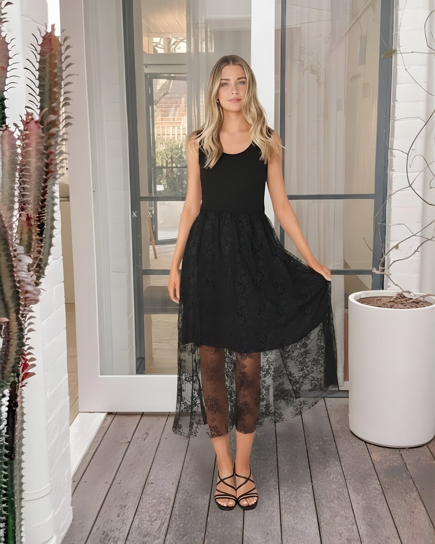 Sheneka Dress Black Lace | Women's Lace Midi Dress