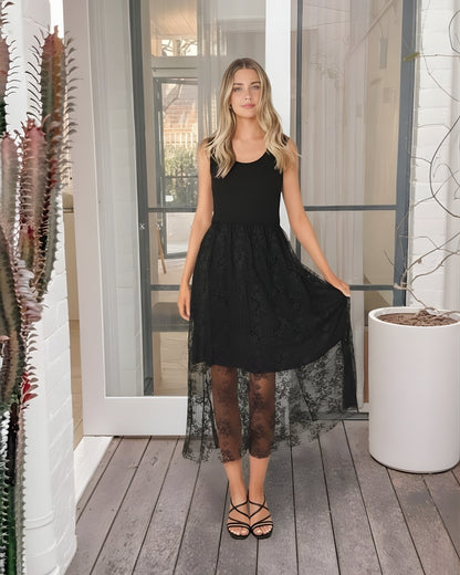 Sheneka Dress Black Lace | Women's Lace Midi Dress