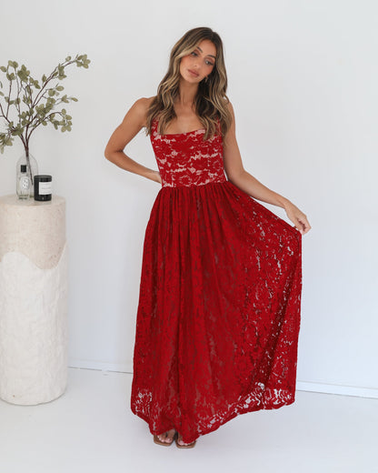 Shira Red Print Dress | Women's Halter Neck Maxi Dress