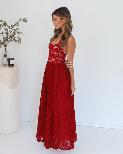 Shira Red Print Dress | Women's Halter Neck Maxi Dress
