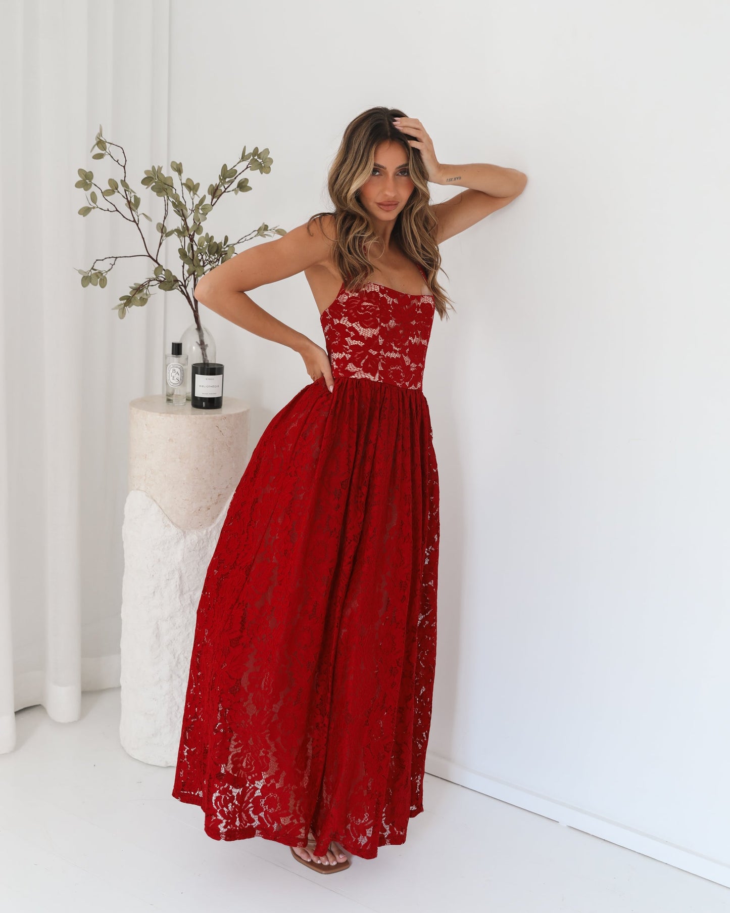 Shira Red Print Dress | Women's Halter Neck Maxi Dress