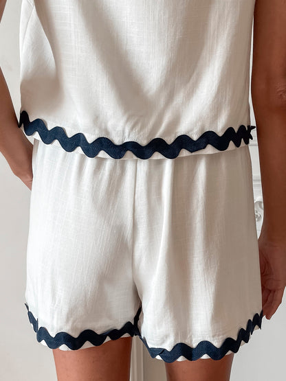 Solara White Multi Shorts | Women's High Waisted Linen Blend Shorts