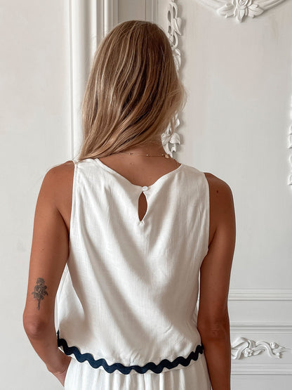 Solara White Multi Top | Women's Linen Blend Crop Top