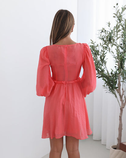 Solindra Coral Dress | Women's Tiered Mini Dress
