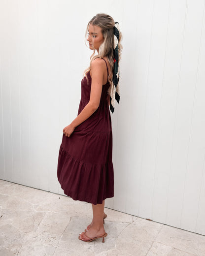 Sonya Dress - Bordeaux | Women's Linen Midi Dress