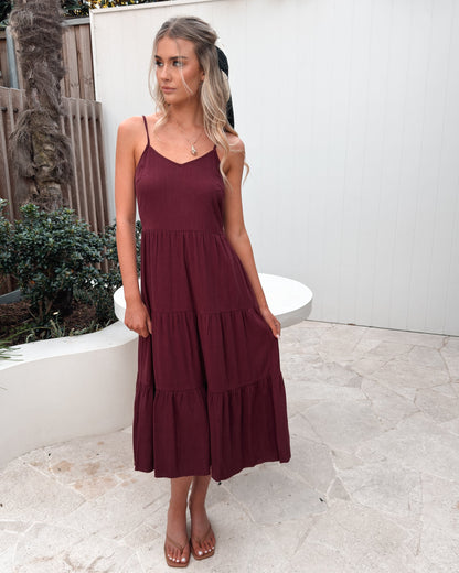 Sonya Dress - Bordeaux | Women's Linen Midi Dress