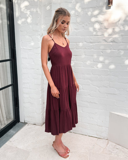 Sonya Dress - Bordeaux | Women's Linen Midi Dress