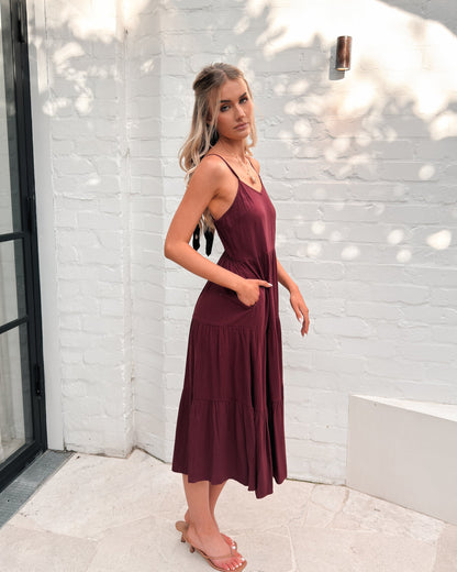 Sonya Dress - Bordeaux | Women's Linen Midi Dress