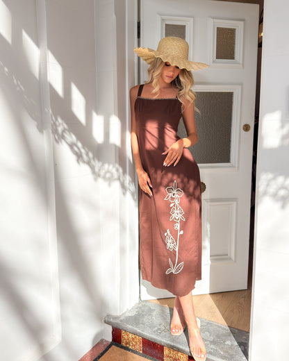 Syvella Dress Brown Floral | Women's Floral Maxi Dress