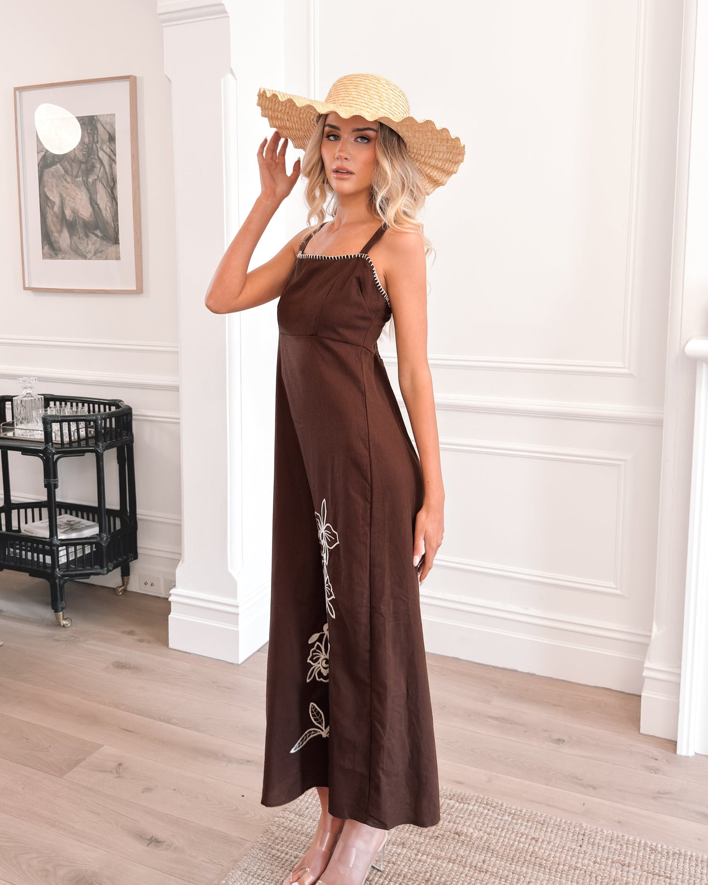 Syvella Dress Brown Floral | Women's Floral Maxi Dress