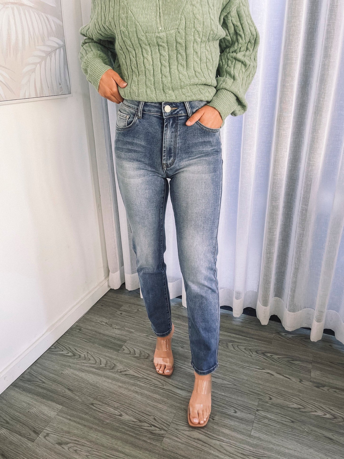 Thalira Mid Wash Jeans | Women's High Waisted Skinny Jeans
