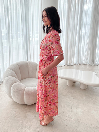 Tivona Peach Blossom Dress | Women's Floral Midi Dress