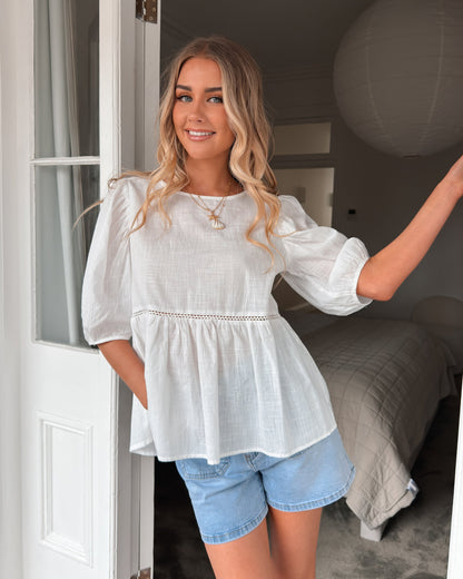 Tonya Top White | Women's Cotton Linen Blouse