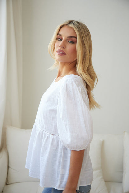 Tonya Top White | Women's Cotton Linen Blouse