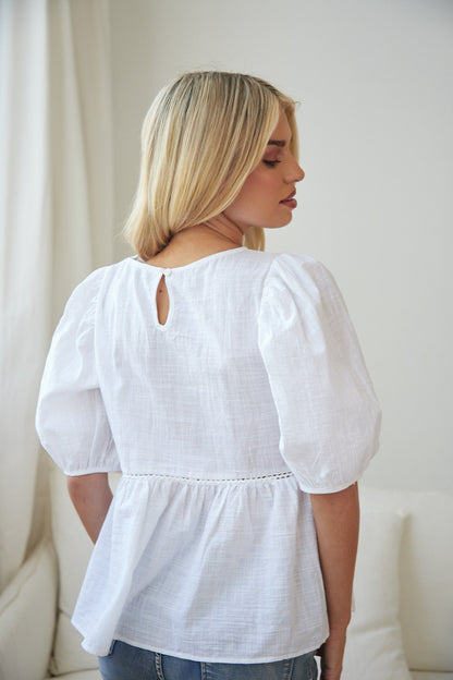 Tonya Top White | Women's Cotton Linen Blouse