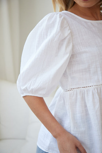 Tonya Top White | Women's Cotton Linen Blouse