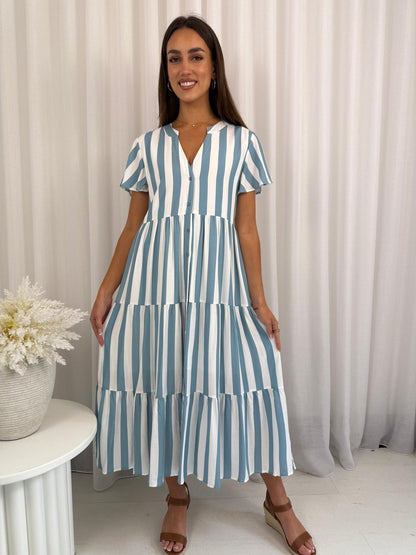 Torani Blue Stripe Dress | Women's Striped Midi Dress