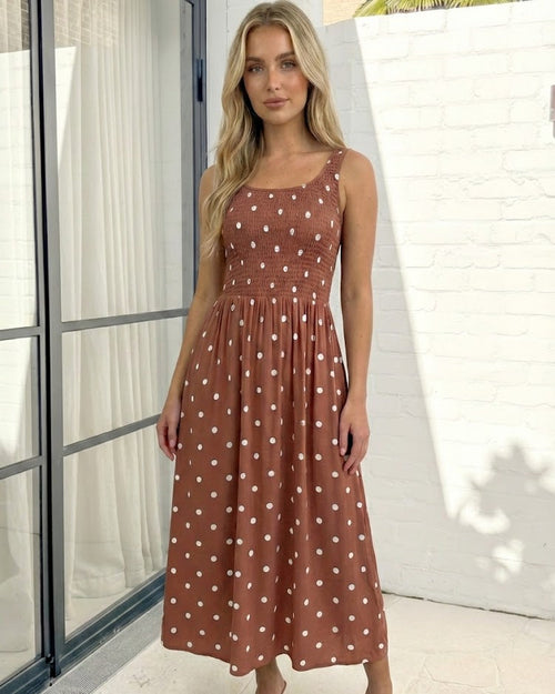 Torrance Rust Spot Dress | Women's Polka Dot Midi Dress
